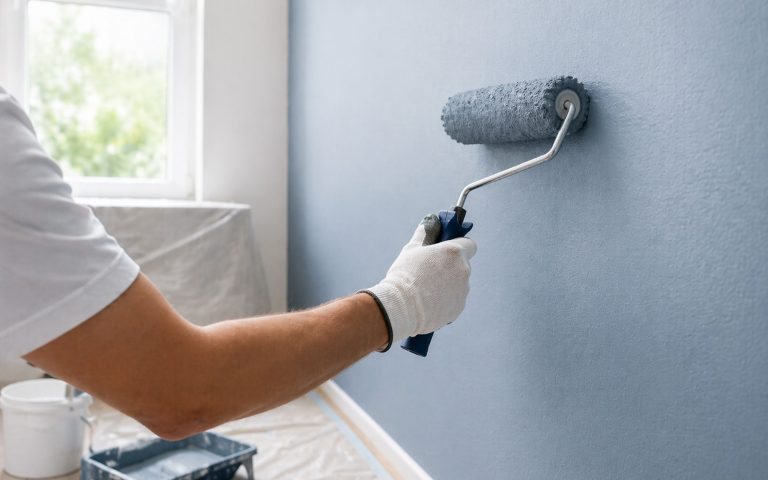 Detailaufnahme eines frischen Wandanstrichs im Innenraum – ideal für den Leistungsbereich Malerarbeiten.